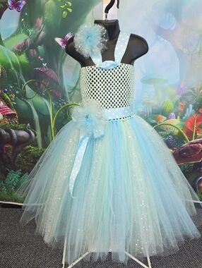 Handmade Light Blue and Green Sequin Tulle Girls Tutu Dress